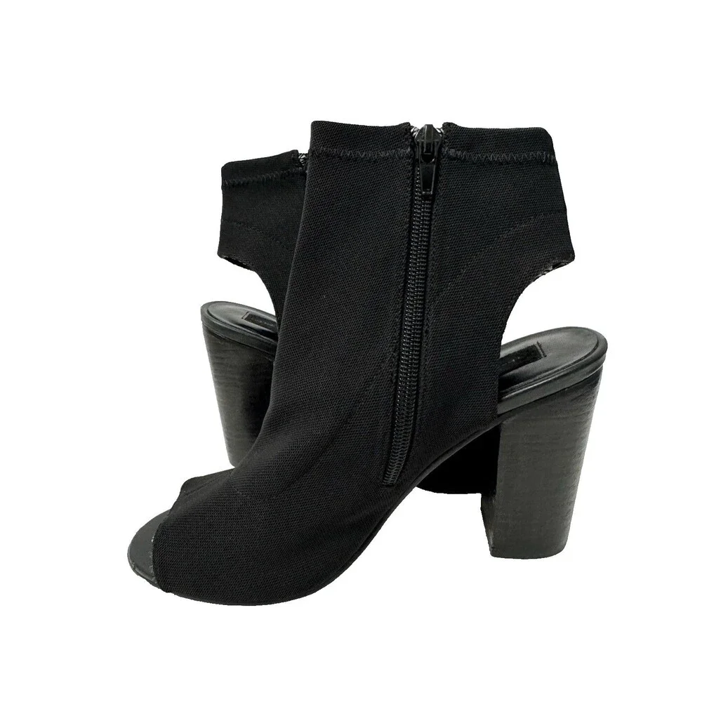 Steve Madden Women Black Stretch Open Toe Ankle Bottie Block Heels US 7.5 - Picture 2 of 9